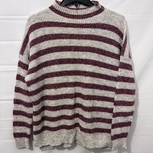 American Eagle Outfitters Striped Crewneck Sweater in Cream and Burgundy